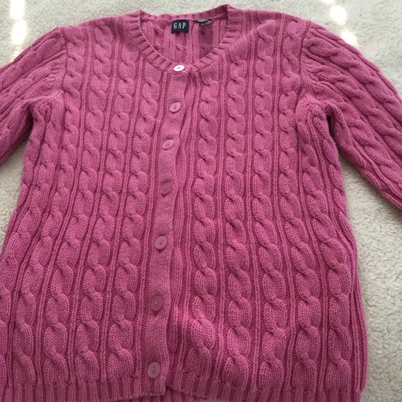 Vintage GAP Y2K Cable Knit Cardigan Sweater 3/4 Sleeve Bright Pink - Sz Small - Picture 3 of 13